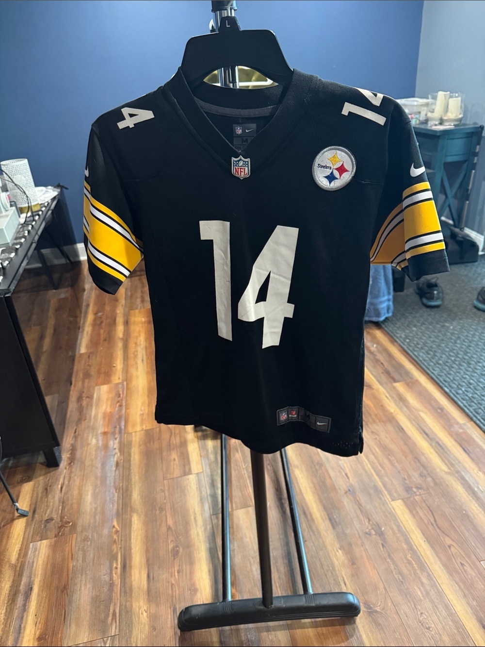 Nike Black and Yellow #14 Pittsburgh Steelers Football Jersey
